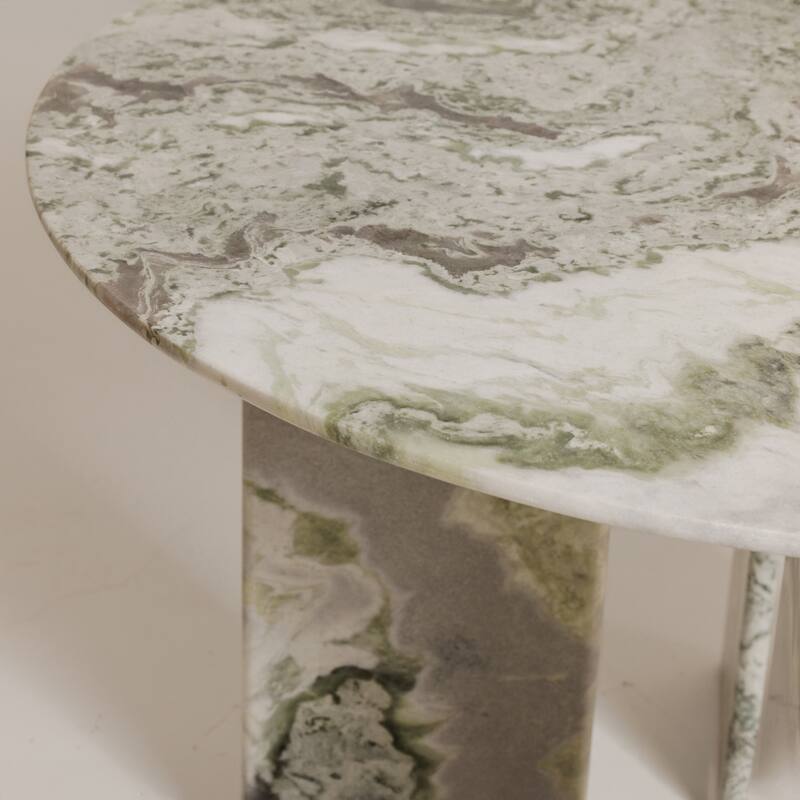 NADAAL STUDIOS Amaryllis Dining Table for 4, Round Green Onyx Marble Top, Contemporary Design, Green