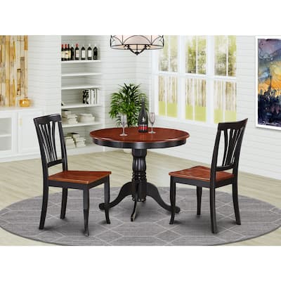 3-Piece Black Finish Solid Wood Top - Dining Room Set - Seats 4
