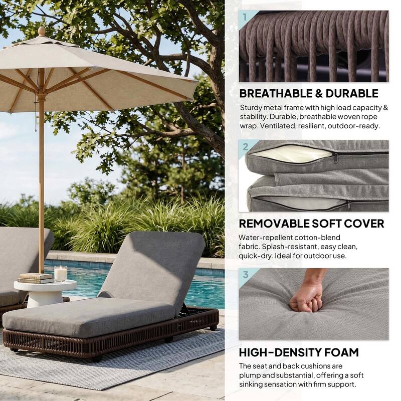 2-Piece Outdoor Chaise Lounge Chair with Adjustable Backrest Patio Pool Lounger