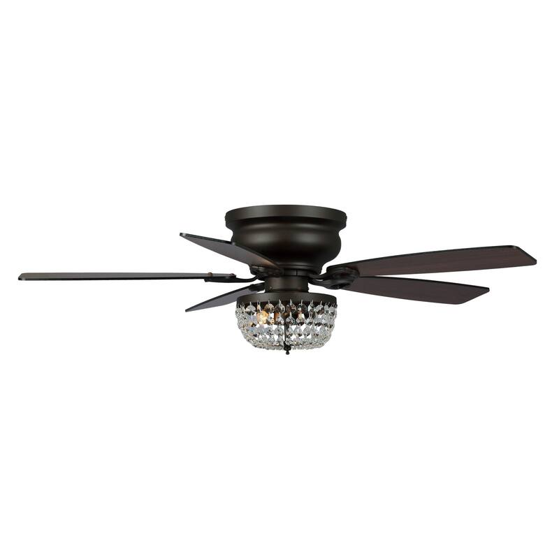 48" Bronze Wooden 5-Blade Crystal Flush Mount Ceiling Fan with Remote