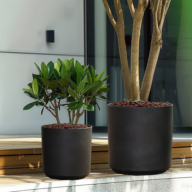 2-Piece HDPE Round Plastic Pot Planters Set - Gate Black