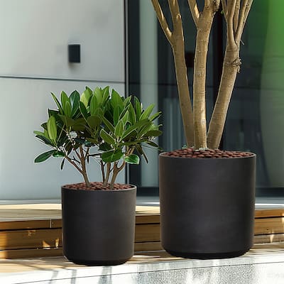 2-Piece HDPE Round Plastic Pot Planters Set