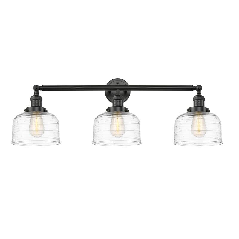 Innovations Lighting 205-11-32 Bell Vanity Bell 3 Light 32" Wide - Matte Black / Clear Deco Swirl