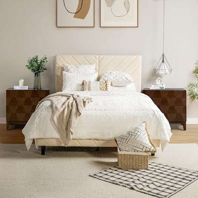 Ethe Mid-Century 2-Drawer Storage Nightstand with Adjustable Solid Wood legs and Charging Station Set of 2 By HULALA HOME