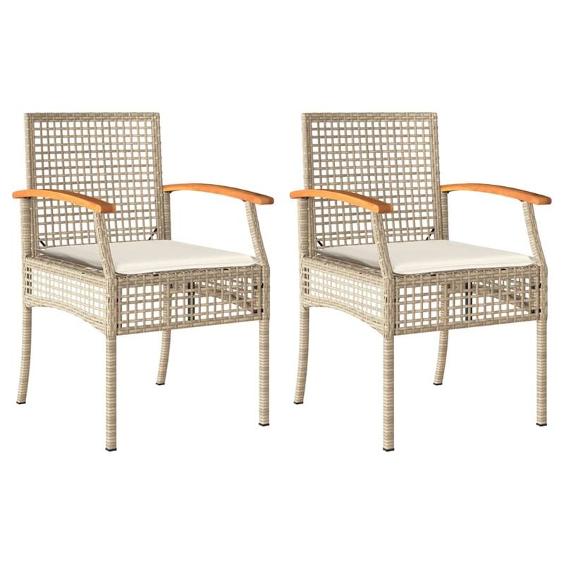 vidaXL Garden Chair Set of 2 Beige and Brown PE rattan Medium - 21.3 x 22.4 x 33.5 in