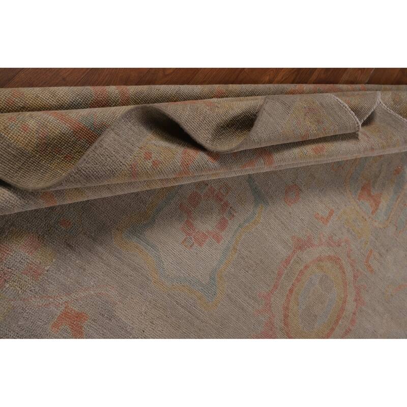 Beige Oushak Turkish Area Rug Hand-Knotted Wool Carpet - 8'9"x 11'10"