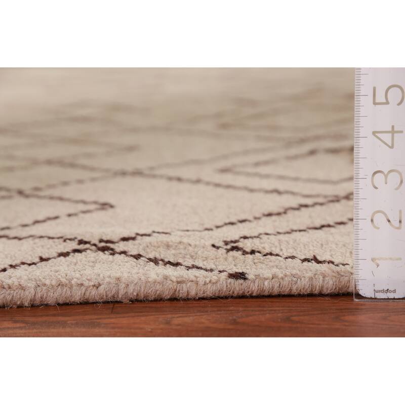 Hand Knotted Oriental 100% Wool Carpet Modern Geometric Beige & Ivories Moroccan Area Rug - 8' 0'' X 5' 0''
