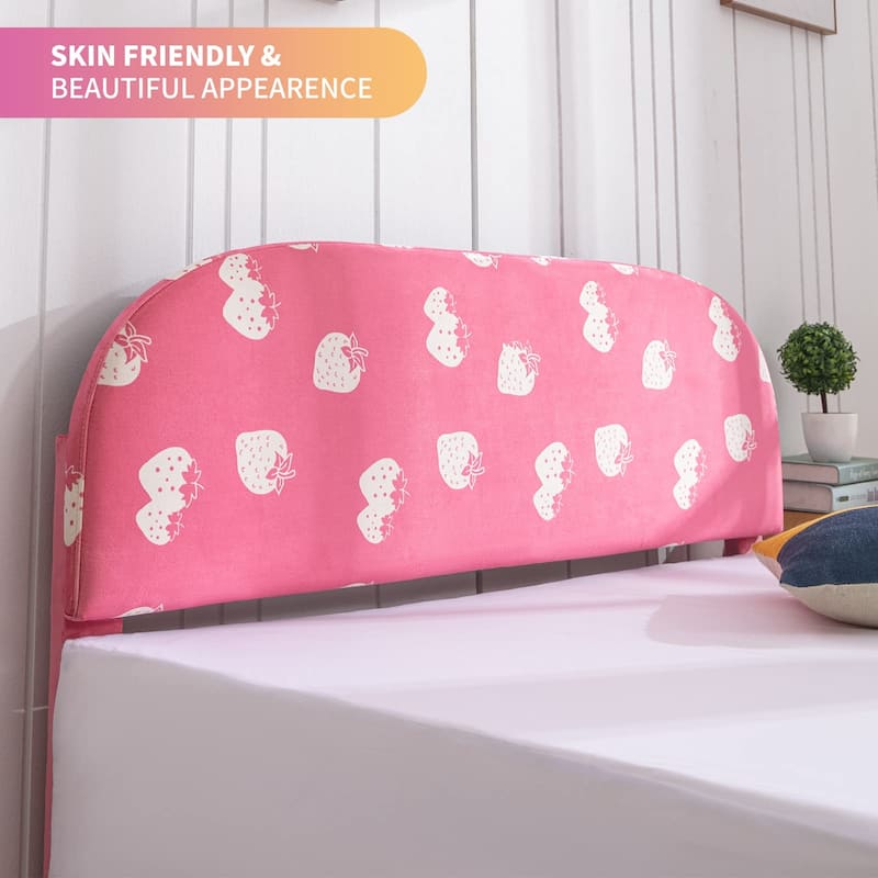 Kids Bed Frame with Headboard, Upholstered Platform Bed with Slatted Bed Base