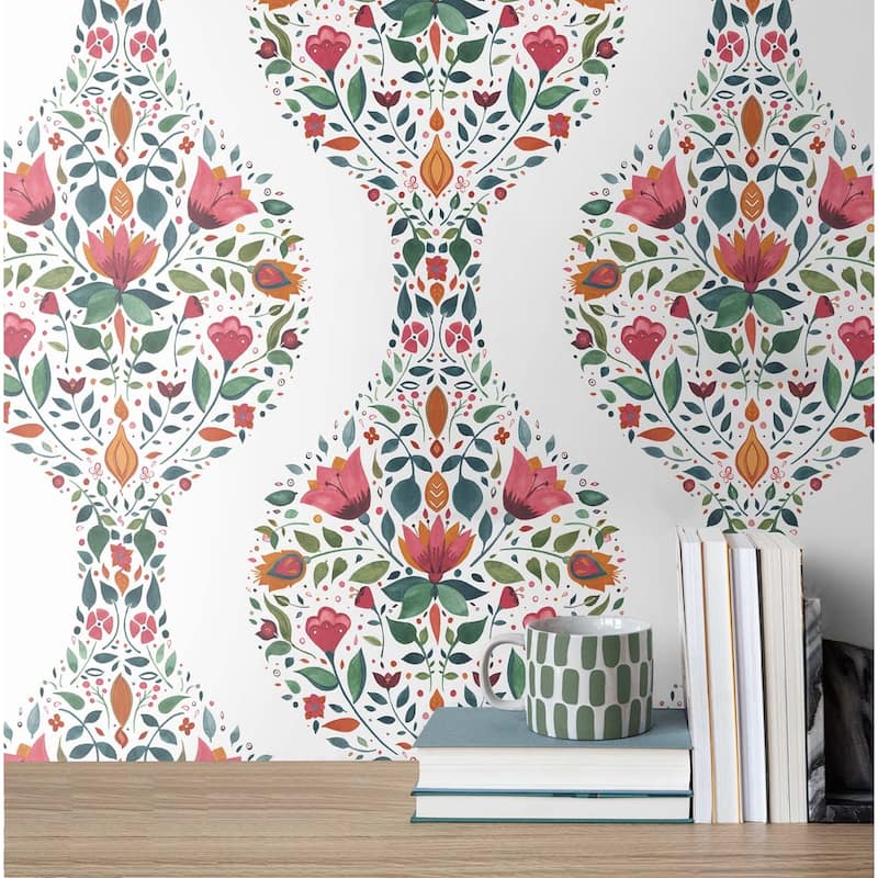 NextWall Floral Ogee Peel and Stick Wallpaper