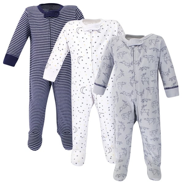 slide 1 of 1, Touched by Nature Baby Boy Organic Cotton Zipper Sleep and Play 3pk, Constellation 0-3 Months - Constellation