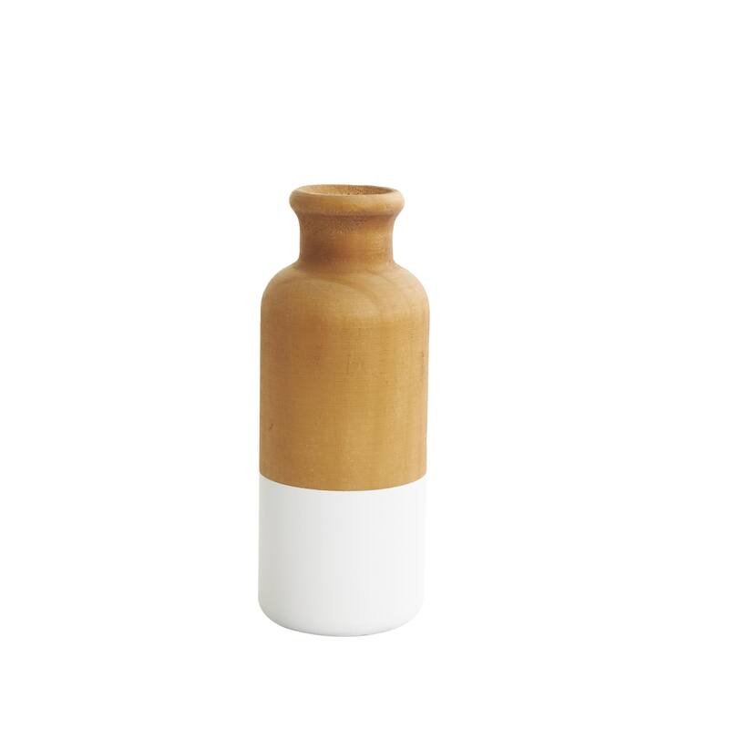 Wood Colorblock Decorative Vase with White or Black Bases - Set of 3 Brown - Roche River Decor