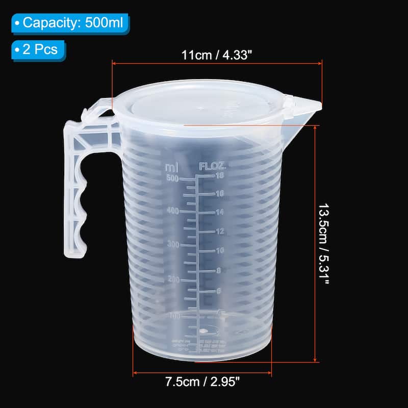 Graduated Beaker, 2 Pack 500ml PP Plastic Cup Double Sided Black Graduations - Transparent - Transparent