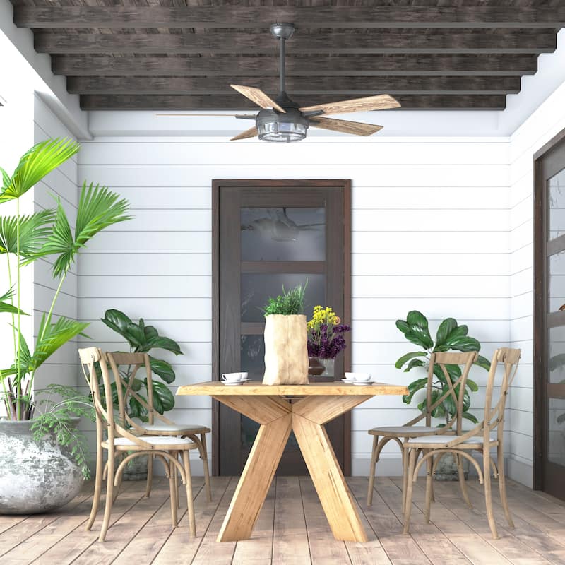 52" Prominence Home Freyr Indoor/Outdoor Craftsman Ceiling Fan with Remote, Textured Black - 52