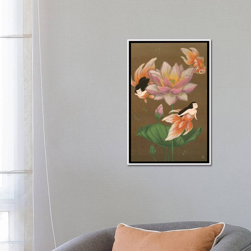 iCanvas "Goldfish Mermaids - Summer Lotus" by Martin Hsu Framed
