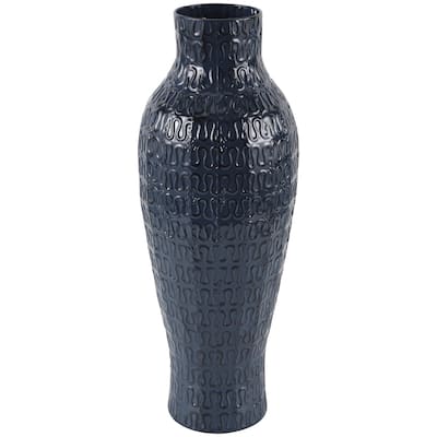 Metal Dimensional Textured Decorative Vase with Wavy Pattern - Dark Blue - Roche River Decor