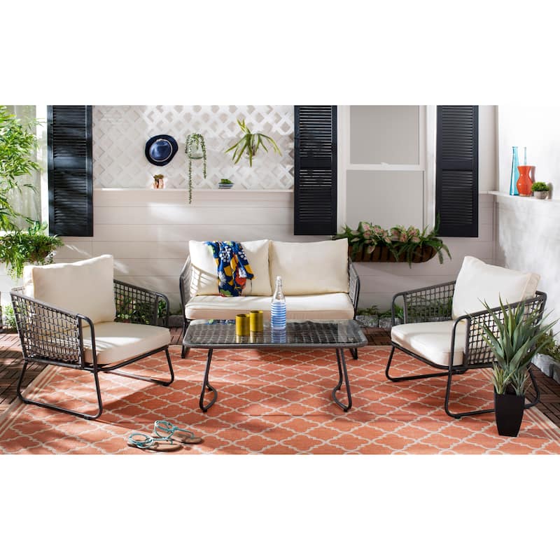 SAFAVIEH Outdoor Yuridia 4 Piece Living Set - Brown / White - 50W x 27D x 28H - Brown