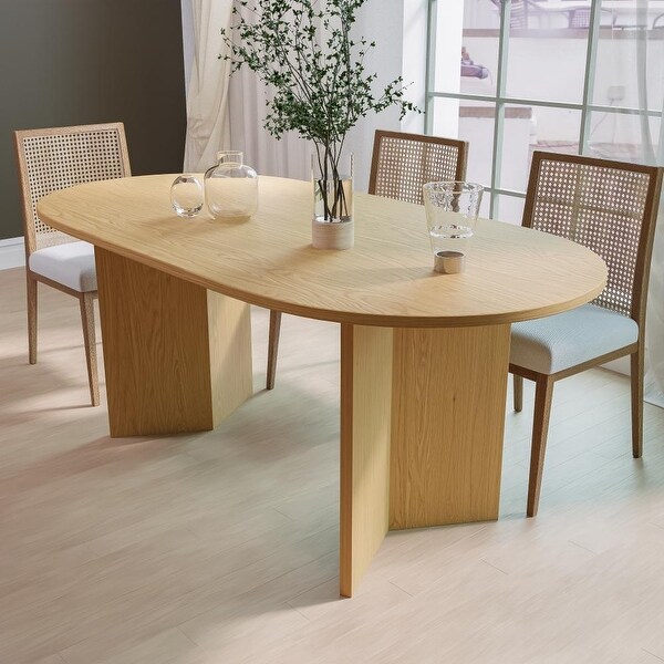 Lumioca Modern Oak Wood Top 67 in. Double Pedestal Base Dining Table On Sale Bed Bath Beyond 40653835