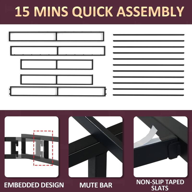 6" Queen Bed Frame w/ Steel Slat Support, Low Profile Metal Platform Bed Frame Support Mattress Foundation, No Box Spring Needed