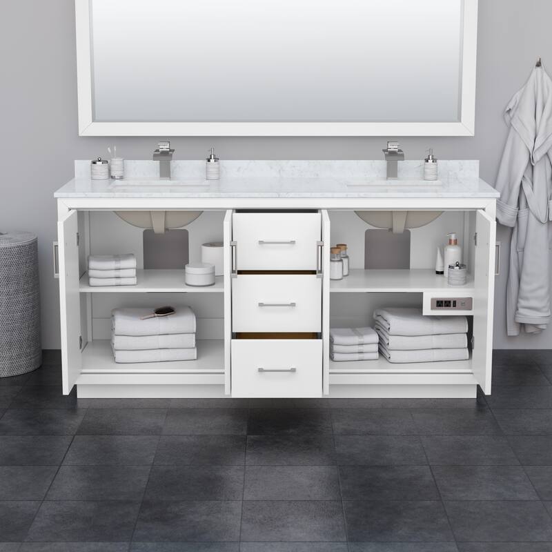 Icon Double Vanity Set, White Carrara Marble Top, 70-Inch Mirror