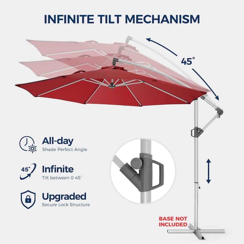 10 ft. Metal Offset Hanging Cantilever Patio Umbrella with Easy Tilt and Crank for Pool Deck