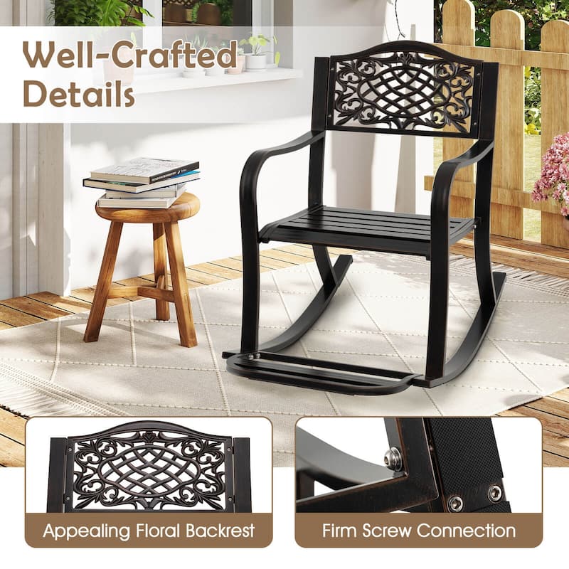Costway 1/2 PCS Patio Rocking Chair Outdoor Cast Aluminum Rocker with