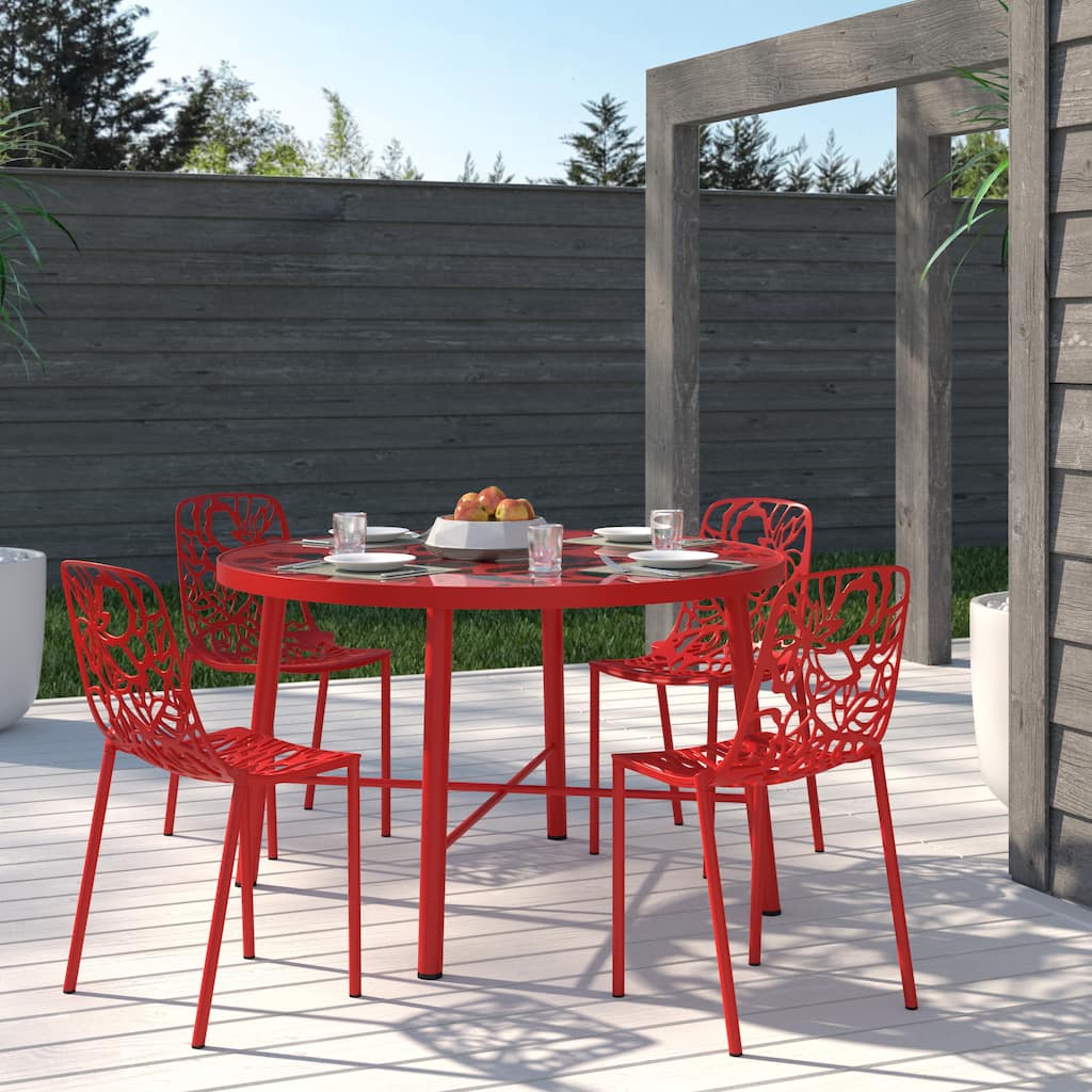 Devon Stackable Outdoor Aluminum Dining Chair with Floral Cutout, UV-Protected, Weather-Resistant Patio Seating