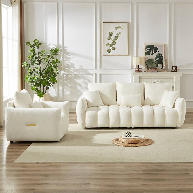 Deep Seat Single Sofa Armchair & Teddy 3 Seater Couch Combo Set