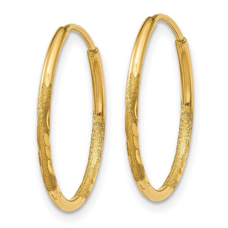 Curata 14k Yellow Gold Satin 1.25x17mm Diamond-Cut Endless Hoop Earrings