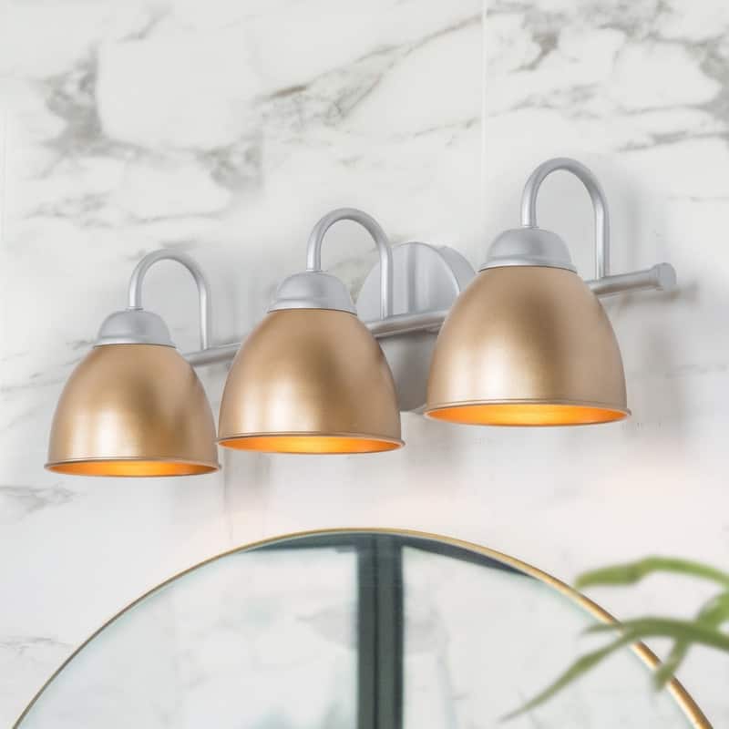 Modern Coastal 3-light LED Bathroom Bell Vanity Light Farmhouse Metal Shade Wall Sconces - L21.5"x W7"x H 6.5" - Gold&Silver
