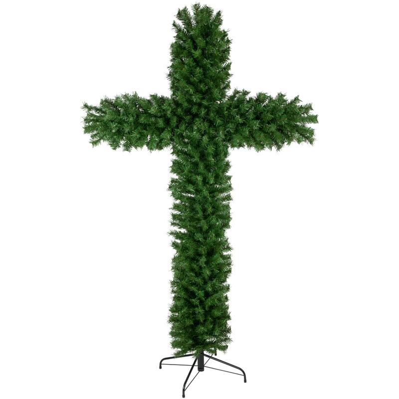 7' Artificial Pine Christmas Cross, Unlit