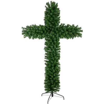 7' Artificial Pine Christmas Cross Unlit
