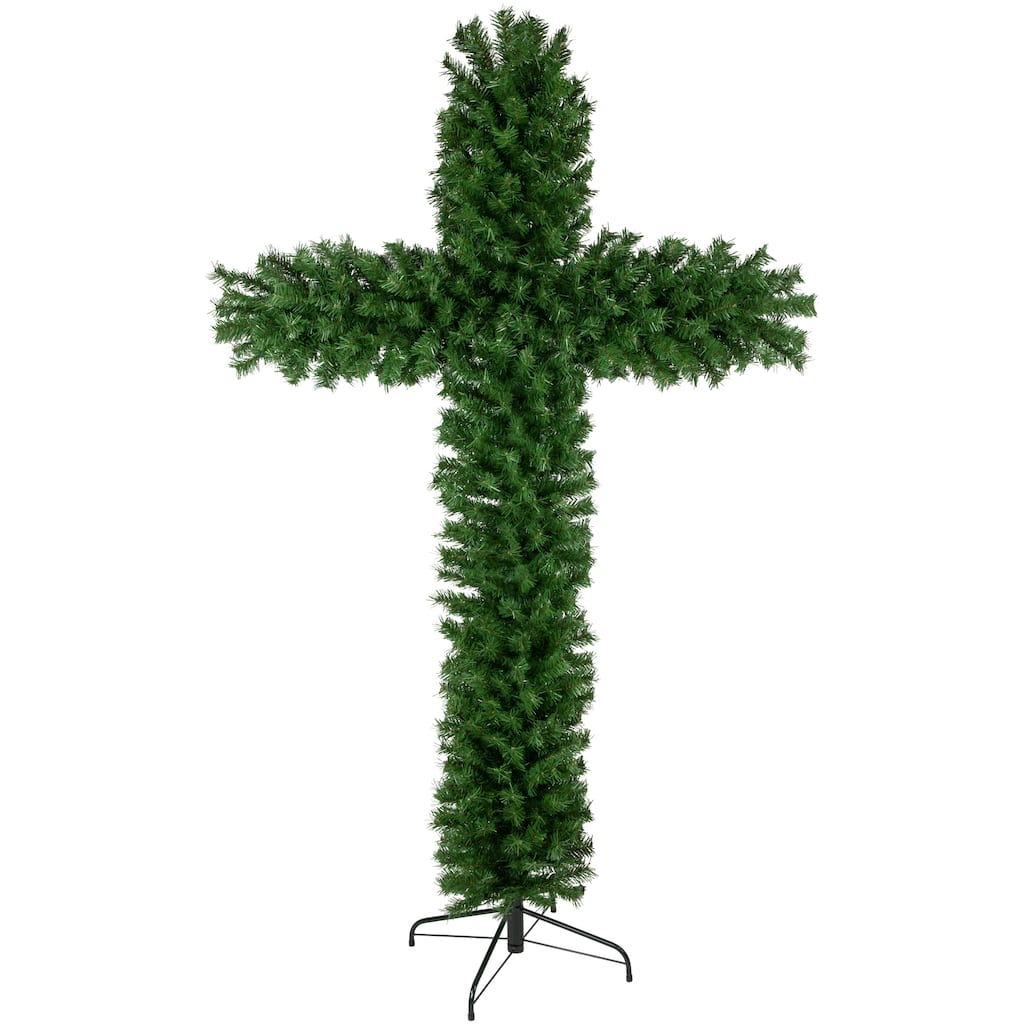 7' Artificial Pine Christmas Cross Unlit