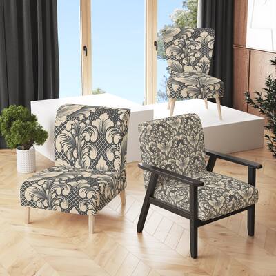 Designart "Black Damask" Upholstered Patterned Accent Chair and Arm Chair