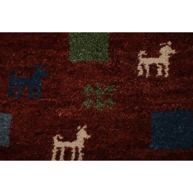 Hand Knotted Oriental 100% Wool Carpet Tribal Animal Pictorial Oranges & Rust Gabbeh Area Rug - 1' 4'' X 1' 4''