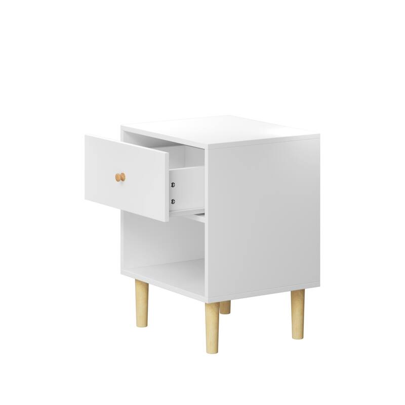 Modern Sofa Side Table Nightstand with Drawer, Bedroom Bedside Table Storage Cabinet with Open Shelf