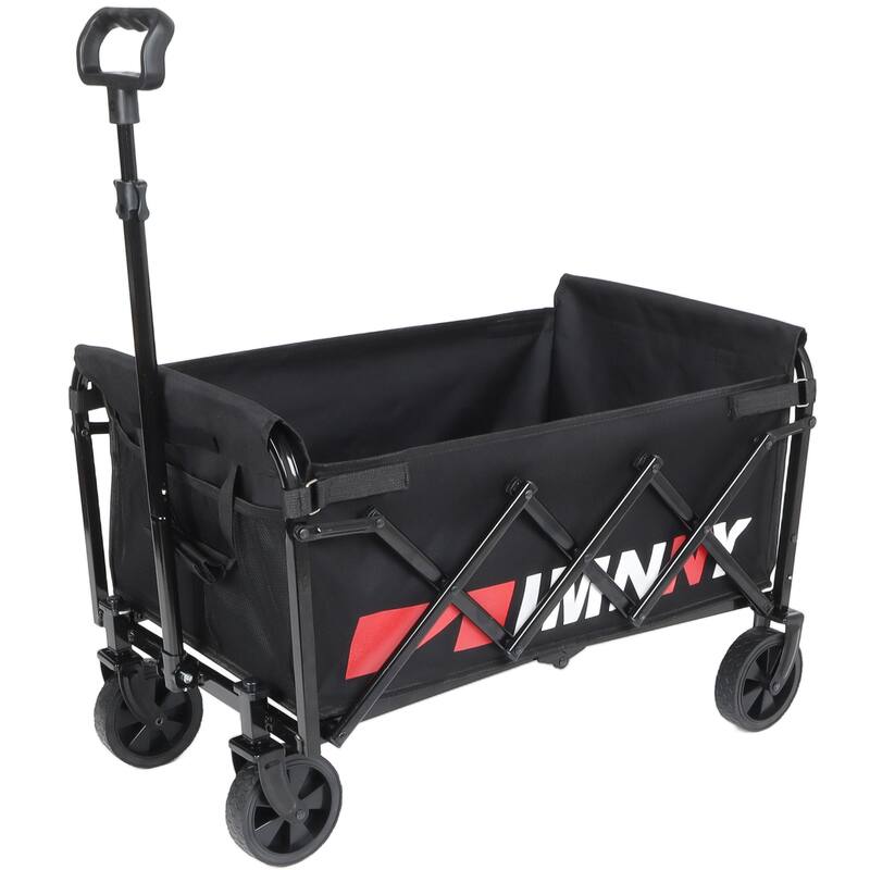 Lightweight Collapsible Utility Wagon - 220lb Capacity with Cup Holders, Folding Cart for Garden & Shopping