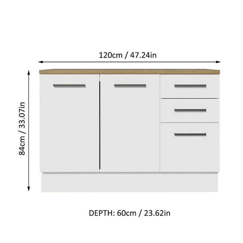 Madesa Hazel Kitchen Storage Buffet Base Cabinet with Adjustable Feet 47 Inch Slab Doors Floor Mount Removable Plinth - White