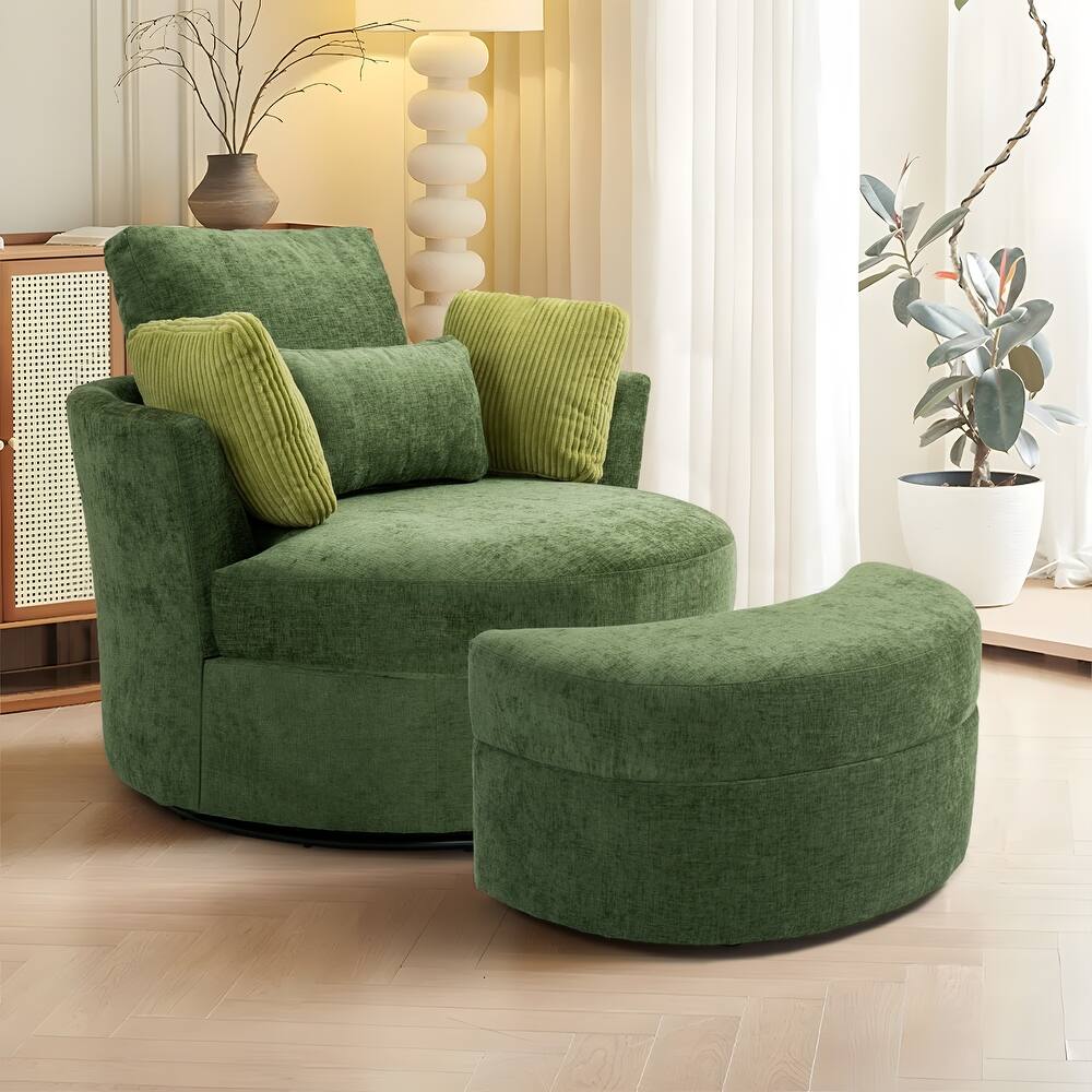 41" W Oversized Accent Barrel Swivel Chair with Moon Storage Ottoman