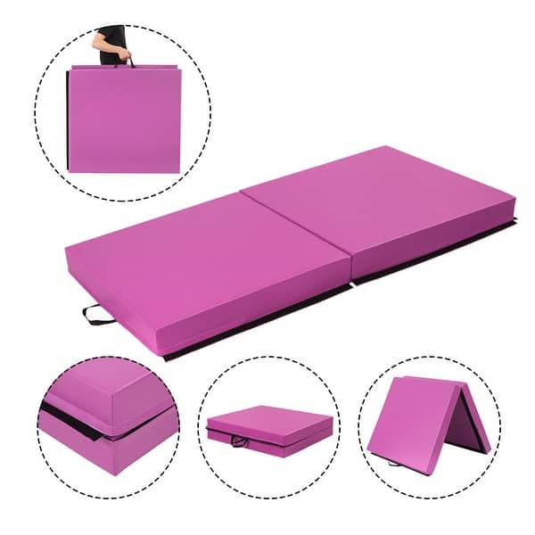 Shop Costway 6 X3 2 X4 Gymnastic Mat Thick Two Folding Panel Fitness Pink Purple Overstock 23554020