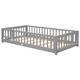 Twin/Full/Queen size Floor Platform Bed with Fence and Door for Kids, Toddlers