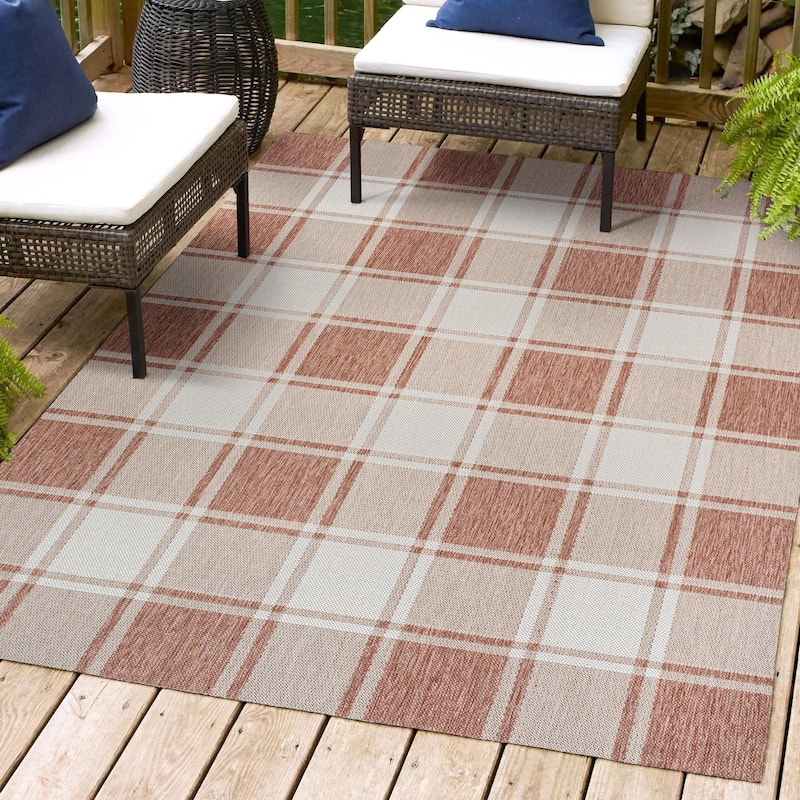 JONATHAN Y Lior Traditional Farmhouse Bold Gingham Indoor/Outdoor Area Rug