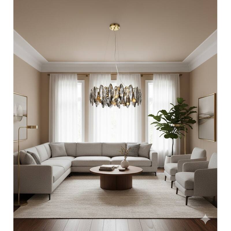 11-Light Round Gold Chandelier with Clear and Smoke Crystal Accents