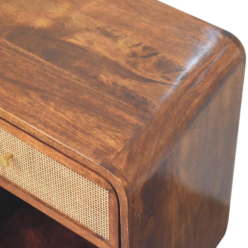 Artisan Furniture Solid Wood Chestnut Open Woven Bedside, Unique desgin, Brown with One Drawer