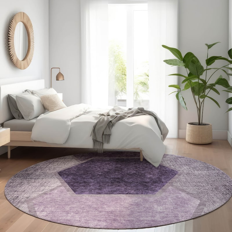 Machine Washable Indoor/ Outdoor Chantille Modern Boho Rug - Eggplant - 8' x 8'