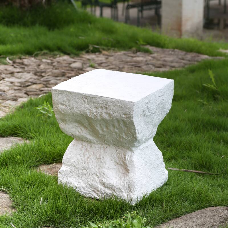 Roomfitters Cleo Outdoor Modern Minimalist Side Table, Weather Resistant MGO Cube, Matte White Finish - White