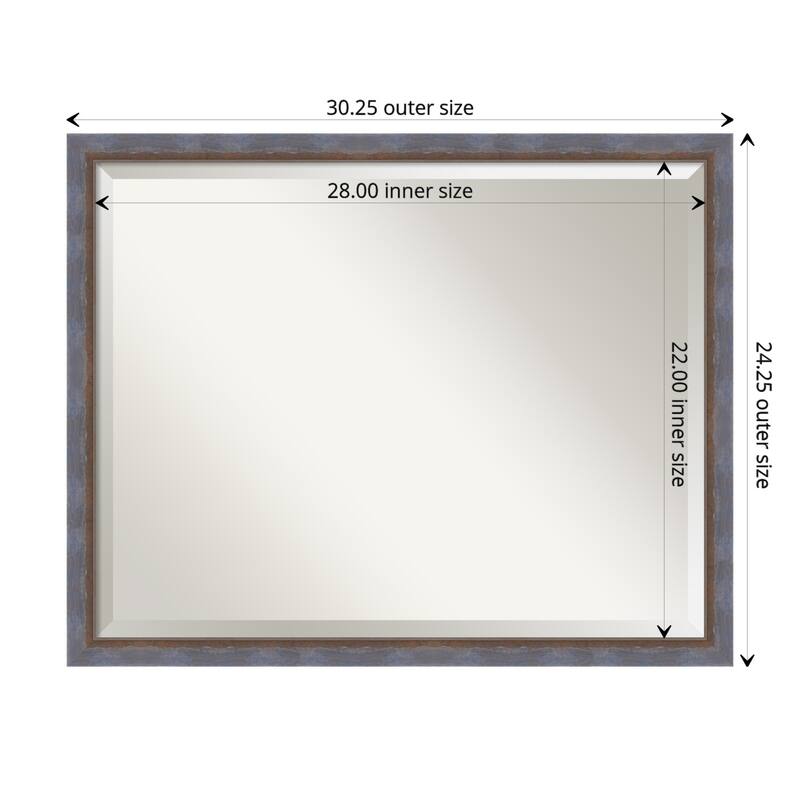 Two Tone Beveled Wood Framed Wall Mirror - Two Tone Blue Copper - Glass Size 28x22
