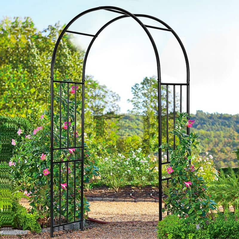 Costway 7.2Ft Garden Arch Steel Arbor Wedding Garden Decoration - See Details - Black - Steel
