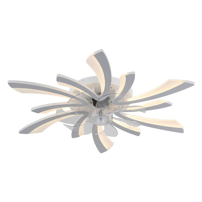 Chichoice 31" Modern Low Profile Flower Ceiling Fan with LED Light, Hidden Blade 6-Speed Flush Mount Fandelier with Remote/App