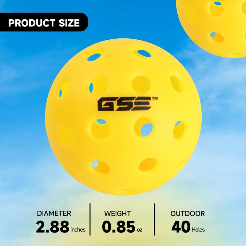 GSE™ 12 Pack Outdoor Pickleball Balls Set Standard 40 Holes Pickleball