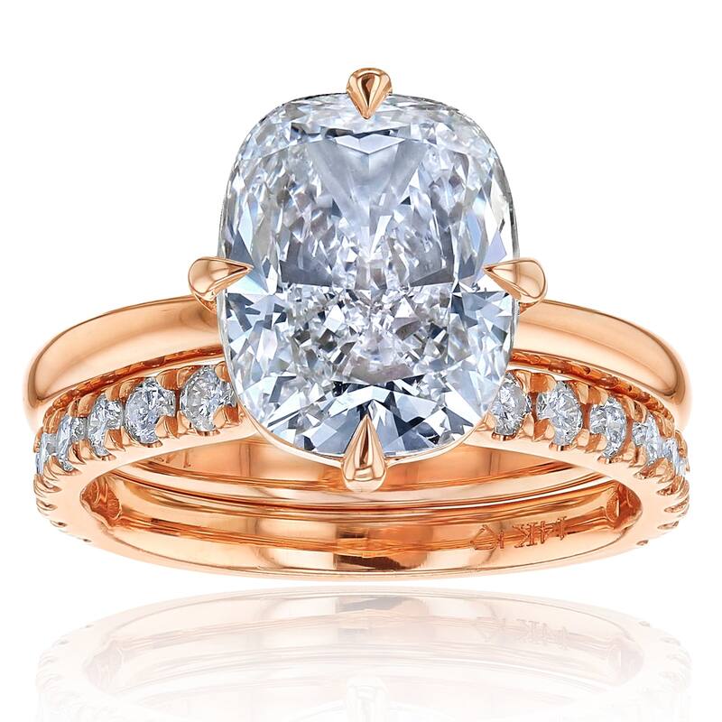 Kobelli 3.40 Carats Diamond 14k Solid Gold Elongated Cushion Starlight 2pc Bridal Rings Set (EF/VS, Certified) - Rose - 10.5